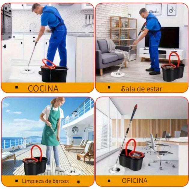 Balde Mopa Centrifugo 360 con dispenser para jabpn y ruedas