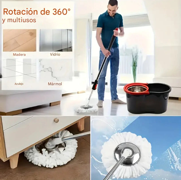 Balde Mopa Centrifugo 360 con dispenser para jabpn y ruedas